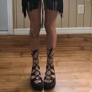 Dr. Martens Black Leather Platform Lace-Up Sandals